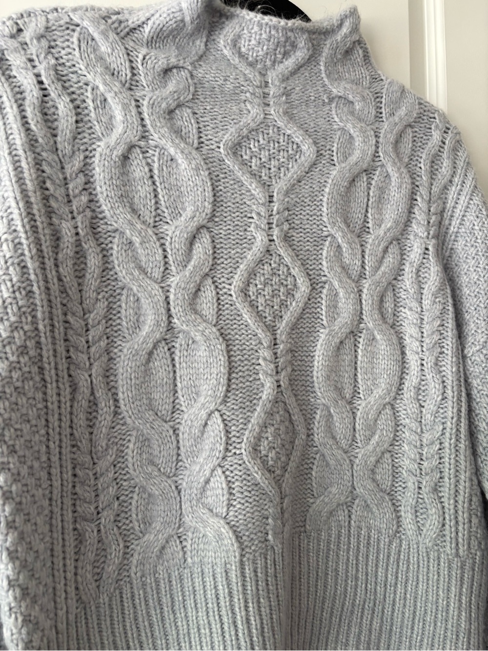 525 America Light Gray/ Baby Blue Cable Knit Mock Neck Sweater Size L - Picture 2 of 7